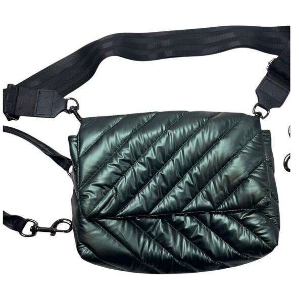 Think Royln Flap Diagonal Quilted Bag Emerald 3 Strap Puffer Crossbody Handbag - Picture 2 of 16